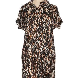 St. John Silk Animal Print Button Up Sheath Dress Size 10